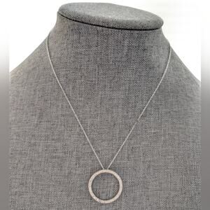 Sterling Silver Signed 925 Rhinestone CZ Infinity Circle Pendant Chain Necklace